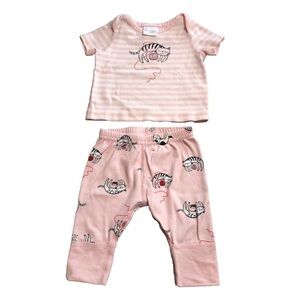 Hanna Andersson Baby Girl Kitty Cat Pajama Set Pink Size 0-3 Months